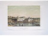 peinture d'une vue d'une ville avec une rivière et un pont