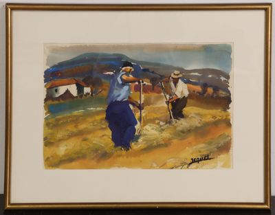 Christian JEQUEL (1935) "Les faucheurs" Gouache aquarellée s…