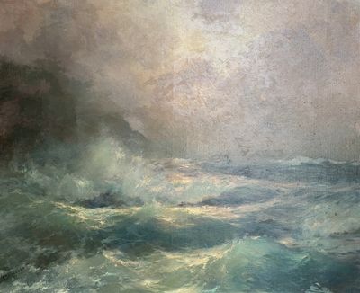 tableau représentant un tableau d'un bateau sur une mer agitée