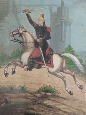 Gouache papier, Militaire à cheval - Dim.