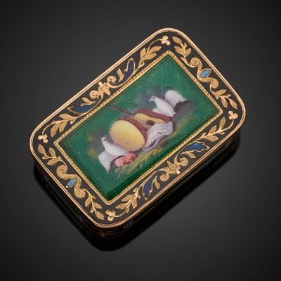 Vinaigrette en or jaune 750 millièmes, à décor émaillé polychrome au m