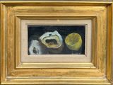 an image of a painting of a lemon and a bowl of fruit