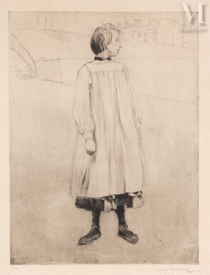 an image of a drawing of a young girl in a white dress