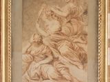 an old picture of a painting of a woman and two children