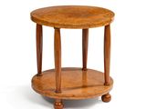 an image of a round wooden table with two legs