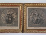 two framed pictures of a couple of paintings on a wall