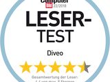 a white badge with five stars on it that says laser test dive