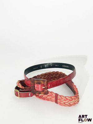 Ensemble collier et laisse pour chien en cuir tressé rouge et marron