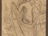 un vieux dessin représentant une femme portant un voile sur la tête