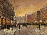 tableau représentant une rue de la ville avec des passants marchant sur les trottoirs