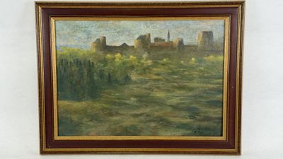 a picture of a painting of a castle on the wall
