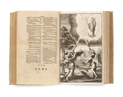 un vieux livre avec l'image d'un homme tenant une épée