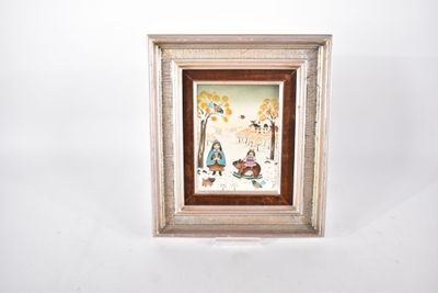 framed picture of a painting of a woman and a child in a garden