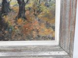 a picture of a painting of trees in the woods
