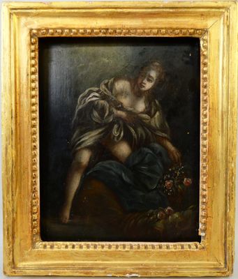 une peinture représentant une femme tenant un bébé dans ses bras