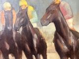 painting of a group of jockeys on horses racing down a track