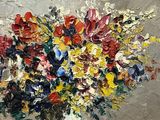 une peinture représentant un bouquet de fleurs dans un vase