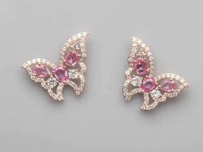pair of pink sapphire and diamond butterfly earrings