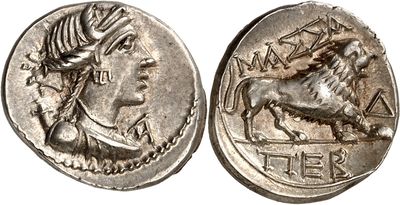 a silver coin with an image of a man and a horse on it