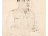 le dessin d'un homme en uniforme militaire, assis