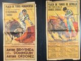 deux affiches représentant un taureau et un homme lors d'une corrida
