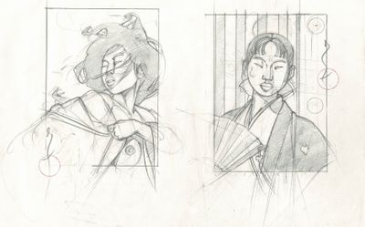 croquis représentant une femme en kimono et un homme en kimono