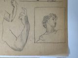 drawing of a man holding a knife and a woman ' s arm