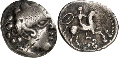 a close up of a coin with a horse on it