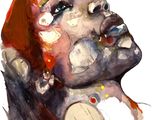 une aquarelle représentant le visage d'une femme sur fond blanc