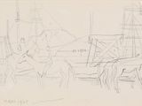 drawing of a man riding a horse and a horse drawn by a man