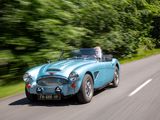 a blurry photo of a blue sports car driving down the road