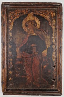une peinture ancienne représentant une femme tenant un bébé dans ses bras