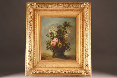 a picture of a painting of flowers in a vase