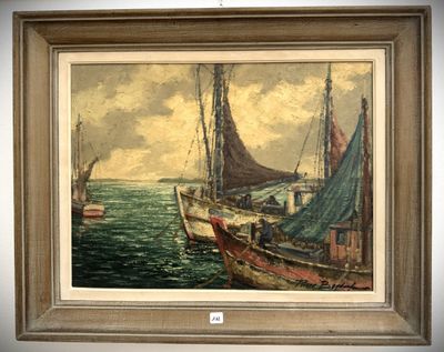 une image d'une peinture de bateaux dans l'eau