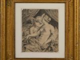 an old picture of a woman and a child in a gold frame