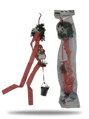two christmas decorations hanging from the side of a plastic bag