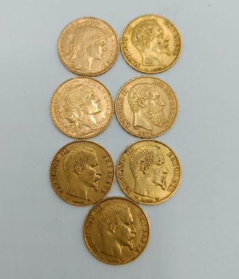 Ensemble de six pièces de vingt francs or et un… - Photo 1