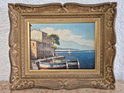 a picture of a picture of a painting of boats on the water