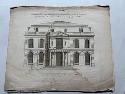 un vieux dessin représentant un bâtiment avec une horloge sur la façade