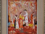 a painting of a group of people standing in front of a painting