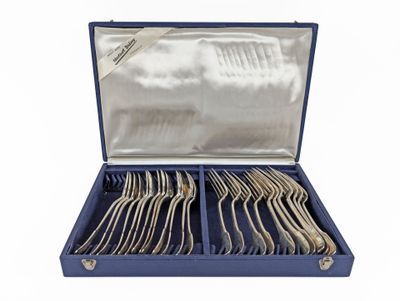 silverware in a blue case with silverware in it