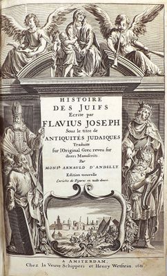 an old book with a picture of angels and other figures on it
