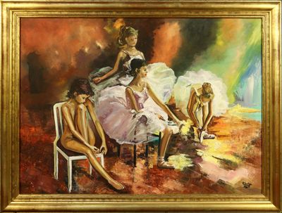un tableau représentant un groupe de femmes assises sur une chaise