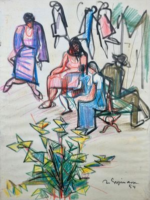 Raymond ESPINASSE (1897-1985) Le banc, personnages