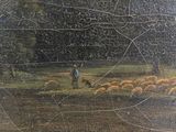 a painting of a man herding a flock of sheep