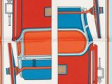 a close up of a red and blue suitcase on a white background