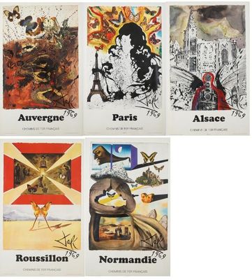 quatre cartes postales représentant diverses peintures de différents pays, avec leurs noms
