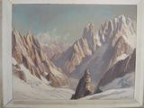 une image d'un tableau représentant une chaîne de montagnes dans la neige
