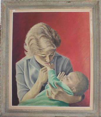 C.FRANCOIS (XXe). "Femme et enfant", huile sur panneau, sign…