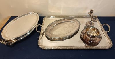Ensemble de métal argenté cpt : grand plateau ERCUIS, plat e…